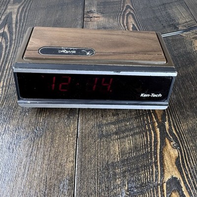 Vintage Ken-Tech Digital Alarm Clock, Model T-2096A, Wood Grain