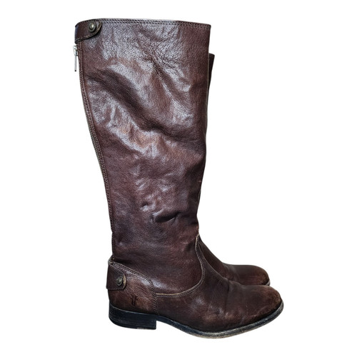 Frye Melissa Tall Boots Leather Back Zipper Equestrian Y2K Dark Brown Womens 7.5 - Picture 1 of 14