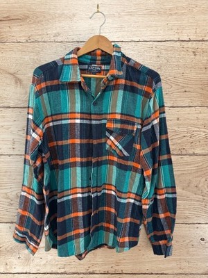 Canyon Creek L Teal Orange Plaid Flannel Shirt Gorpcore Lumberjack Grunge