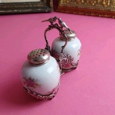 (K40) ALBO 835 Silber Saliere Gerold Porzellan Streuer Rosen Vögel Menage