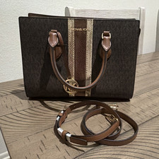 Michael Kors Brown MK Logo Satchel Top Handle...