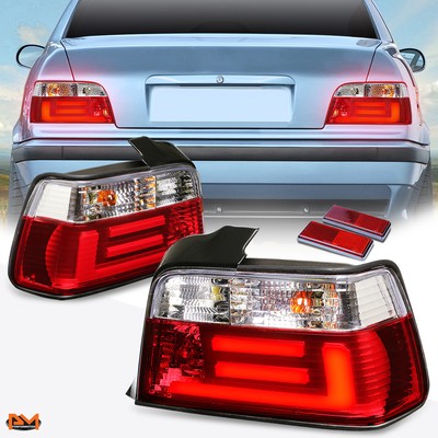 For 92-99 BMW E36 3-Series 4-Dr 3D LED Bar Tail Light Rear Brake Lamp Clear/Red