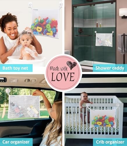 Bath Toy Net 18x16 Inch Kids Bath Tub Toy Holder, Corner Mesh Bag, Baby Vanilla - Bild 7 von 7