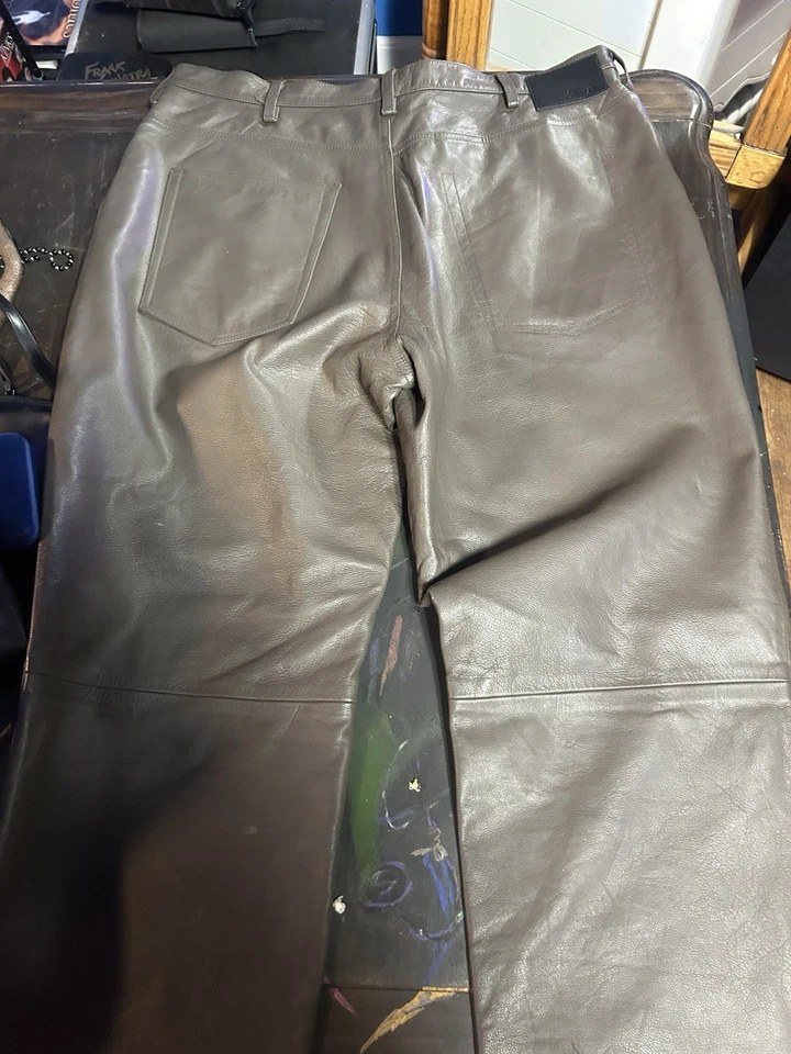 Pantalones de cuero Sean John para hombre 38x32 marrón calce relajado pierna recta Foto 2 de 4