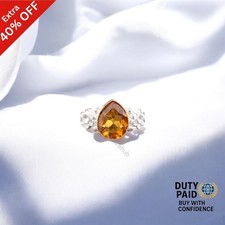 Valentines Deal Sterling Silver Pear Citrine Gemstone Promise Band Trendy Ring