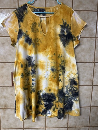Damenkleid gold & schwarz butterweich & dehnbar, Lounge Urlaub Hippie 3X