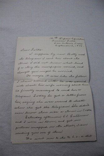 1942 Handwritten Letter Home From 12th Repair Squadron Duncan Field Vintage