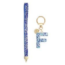 Initial Letter F Keychain for Women Rhinestone Alphabet Keychain, Blue
