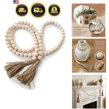 Farmhouse Beads Long Length Solid Wood Bead Boho Tassel Garland - Rustic Coun...