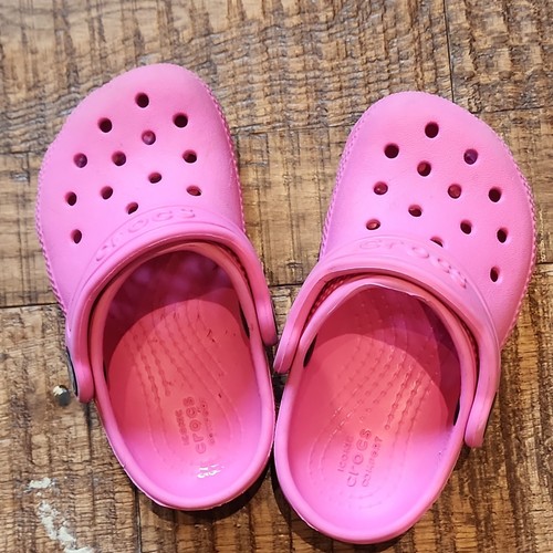 Crocs Classic Kids Clog Pink C6 Rubber Slip-On Shoes Logo 204536