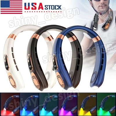 5-Speed Portable Hanging Neck Fan USB Rechargeable Bladeless w/ LED Reading Lamp