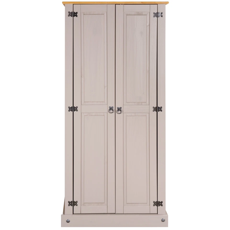 Corona Wardrobe 2 Door Grey Bedroom Solid Mexican Pine Wood Flat Top - Image 4 of 4