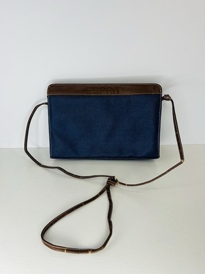 Esprit Blue Brown Faux Leather Crossbody Bag Women s Purse Preowned READ