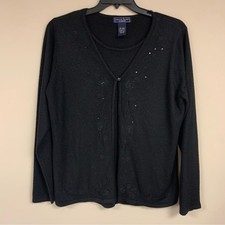 Black Cardigan Shirt Set Women’s 16-18W Blouse Top Business Professional Sequins