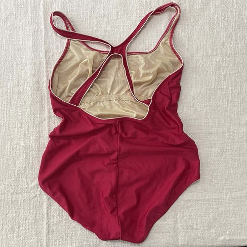 Speedo Vintage Einteiler Badeanzug Damen 14 rot lila pink gebraucht, in einwandfreiem Zustand Retro - Bild 2 von 9