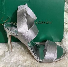 Lauren Lorraine style Dallas, Sz 6.5 silver ankle strap stiletto heel shoe NIB