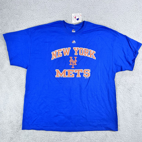 New York Mets T Shirt Uomo XXL 2XL Blu Manica Corta Majestic MLB Baseball Nuova - Foto 1 di 10