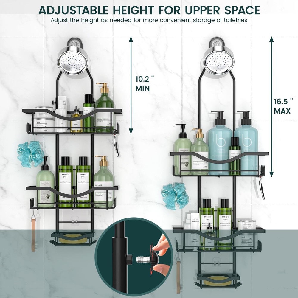 Adjustable Rustproof Shower Caddy with Extended Hanging Length