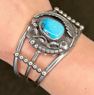 Navajo Turquoise Cuff Bracelet Sterling Silver 5 1/2''