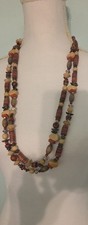Boho Double Strand Beaded Statement Necklace Earthy Colors Wood Resin