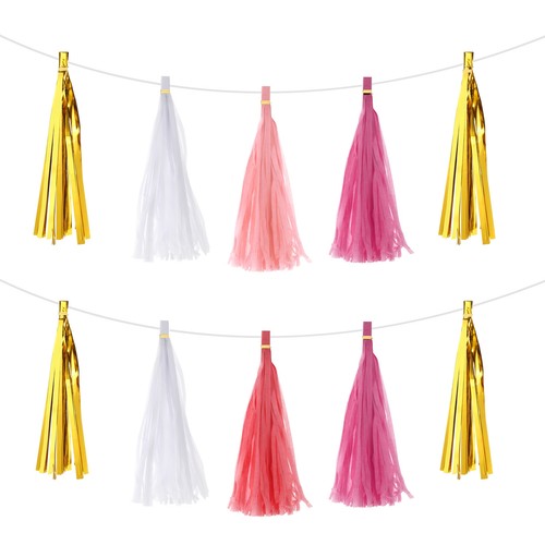 20Pcs White,Gold,Light Pink,Rose Red Tassel Garland Banner with Rope - Picture 1 of 7