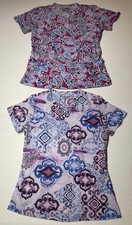 Lot of 2 Women  s Butter-Soft Stretch Scrub Top  s Purple/Pink Paisley XS