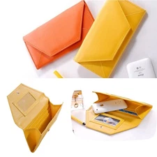 Womens Envelope Wallet Leather Slim Clutch ID Card Holder Zip Coin Purse Handbag