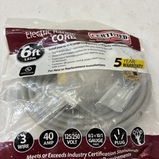 Certified 6FT 40-Amp Appliance Power 3 Prong Range Cord 3 Wires 90-1064