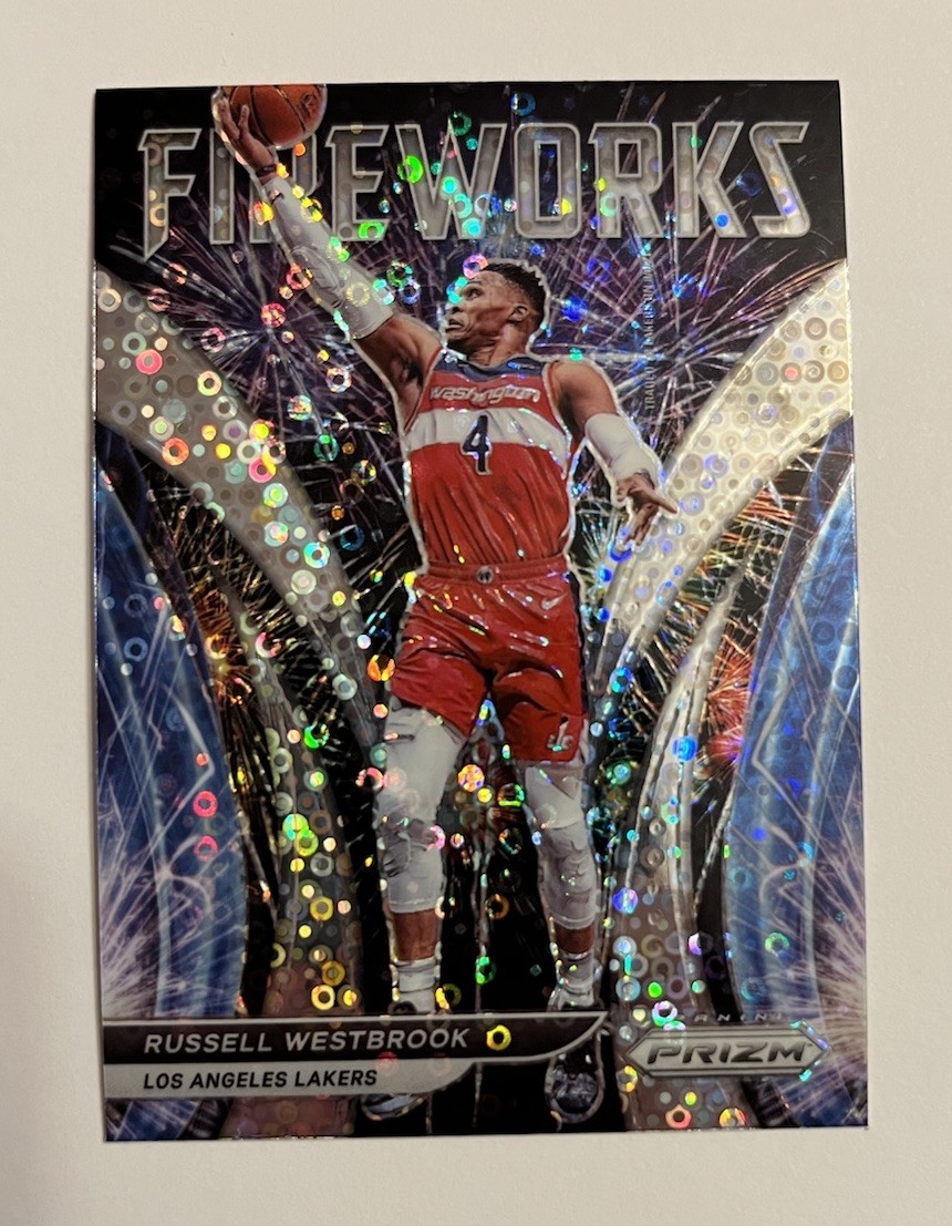 2021-22 Panini Prizm Russell Westbrook Fireworks Fast Break Prizm NBA Insert #18