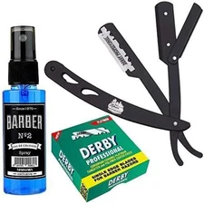 The Shave Factory Straight Edge Razor Kit (Black/Barber No2 Cologne 50ml / 100 D