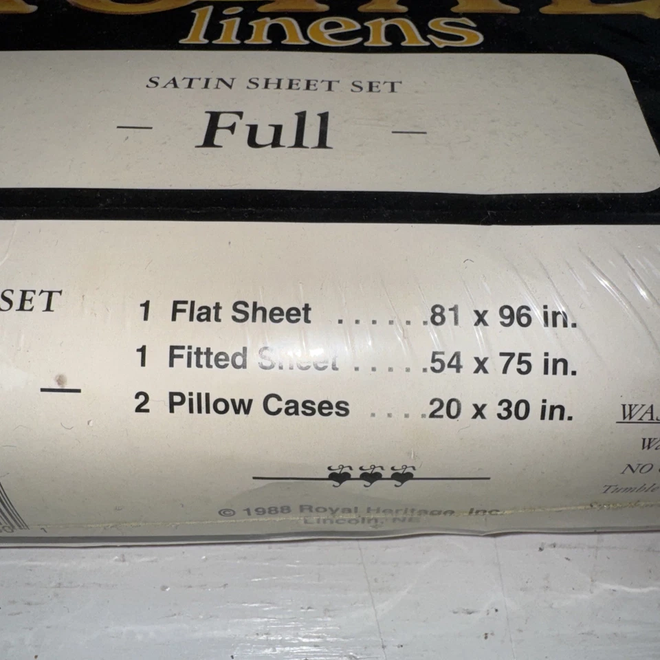 Conjunto de lençóis de cetim vintage Royal Linens tamanho completo marfim luxo 1988 EUA NOS - Imagem 3 de 4