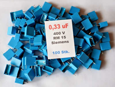 100 Stk. Folien-Kondensatoren 0,33uF / 400V / RM 15 / SIEMENS  NEU-NOS