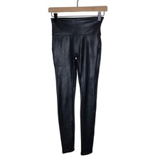 SPANX Women's Black FAUX LEATHER Leggings Size SMALL Stretch High Waist