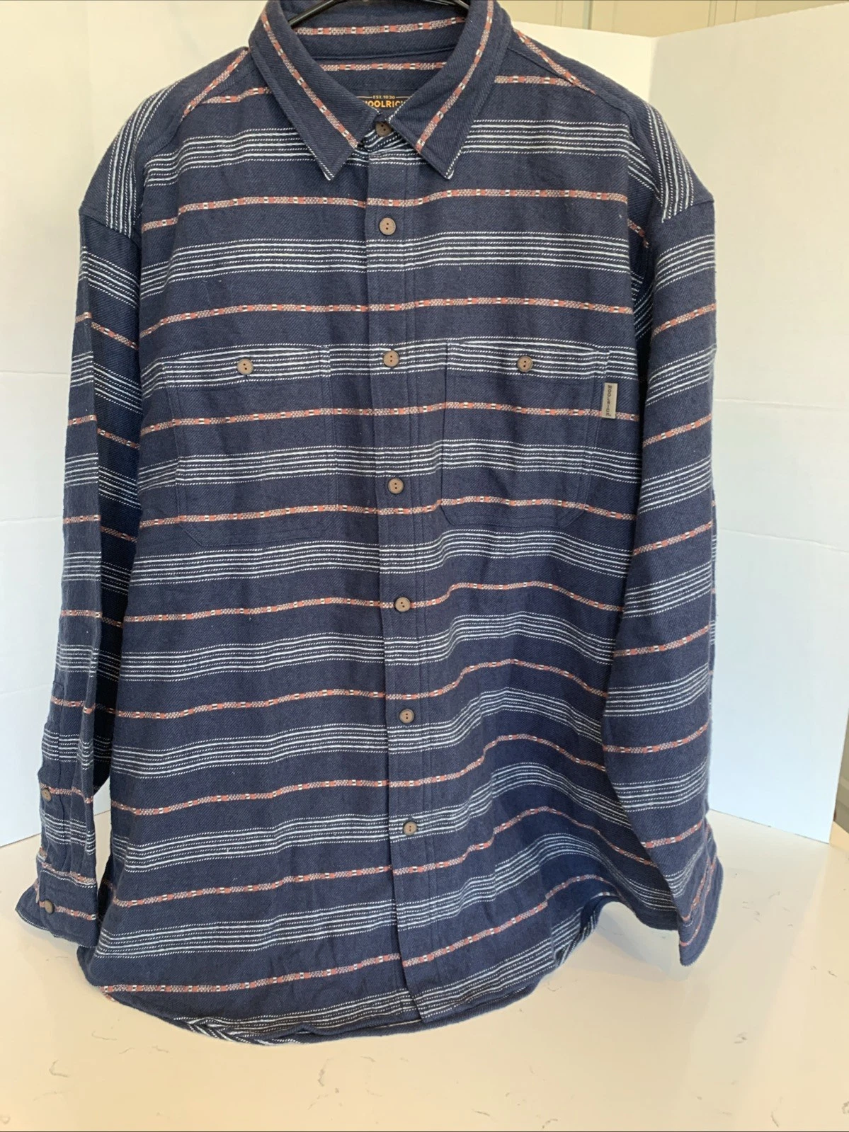Woolrich Men's XL Flannel Shirt Cotton, Long Sleeve, Button-Up Blue 100% Cotton