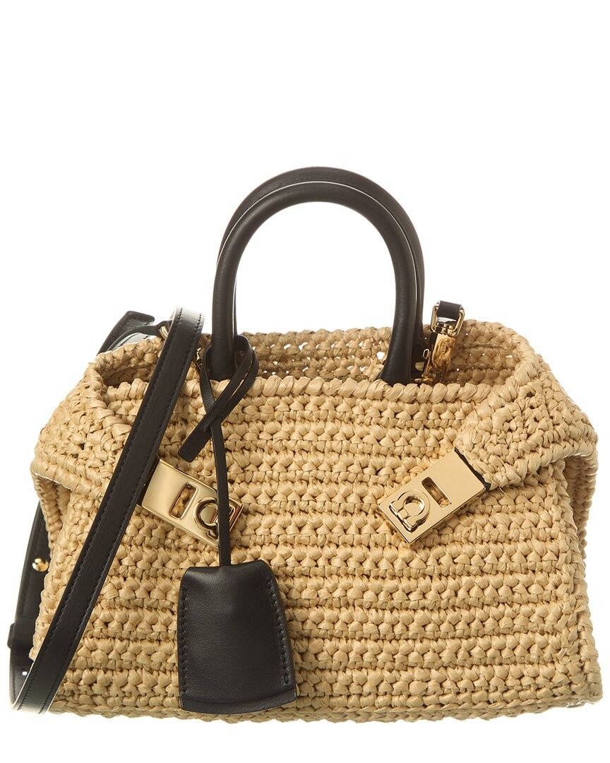 Ferragamo Hug Mini Leather-Trim Shoulder Bag Women's Beige