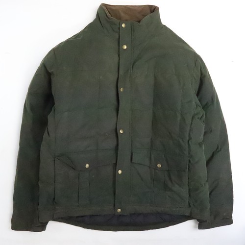 L.L. Bean Waxed Quilted Puffer Jacket Size Large Green Insulated