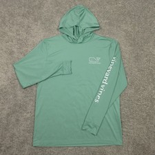 Vineyard Vines Shirt Mens Small Green Performance Long Sleeve Hooded Whale Logo