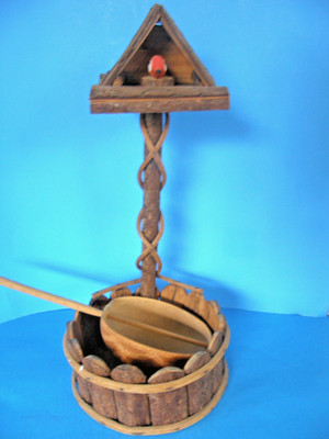 Rustic Wooden Amish Handmade Birdhouse and Feeder with large Bamboo Scoop 19''
