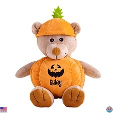 Personalized Halloween Teddy Bear - Adorable Stuffed Animal in Pumpkin Costume 