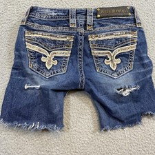 Rock Revival Shorts Womens 25 Blue Lauraya B Distressed Denim Cutoff Embroidered