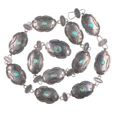 26.5" vintage 1940s Navajo sterling silver stamped turquoise hatband/concho belt