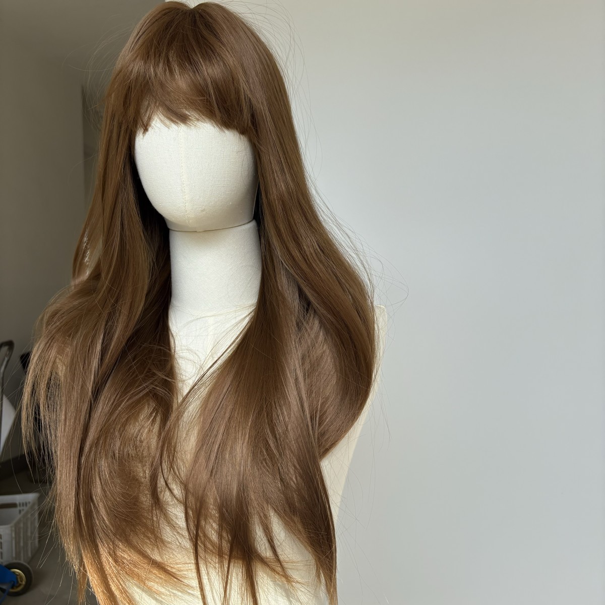 Cosplay Wig With Bangs Brown Synthetic Hair Heat Resistant Long Straight