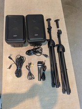 ION Center Stage Karaoke Setup 2 Speakers W Stands &Microphone - Works Perfectly