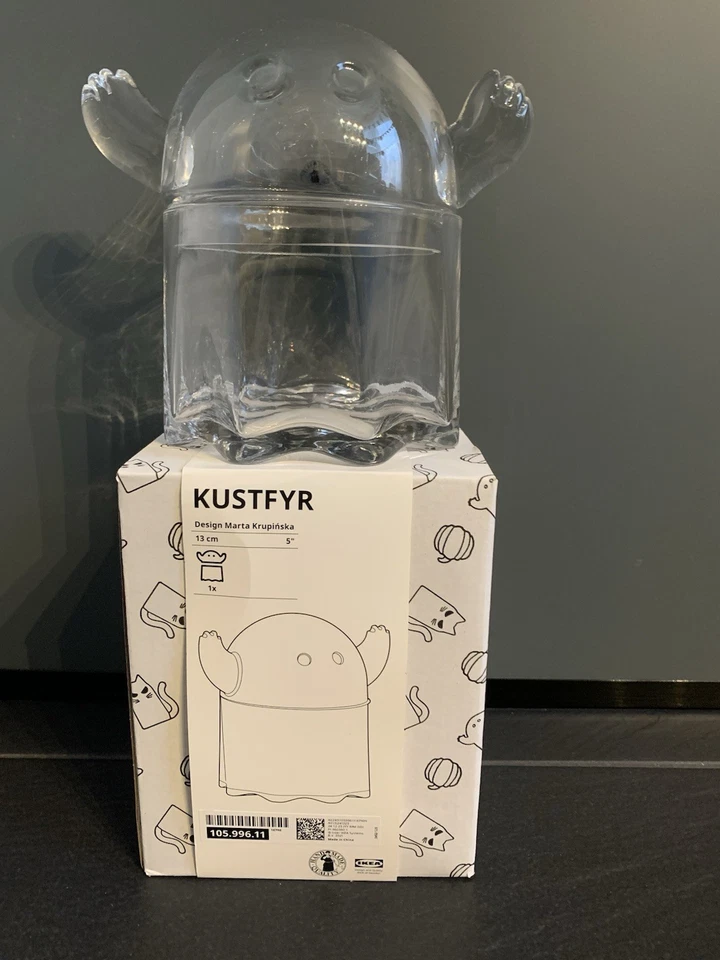 IKEA Glasschale Geist Ghost mit Deckel, 0,6 L, 13cm, KUSTFYR Halloween