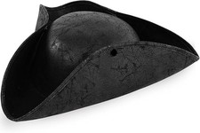 Xeehwb Black Pirate-Hat,Women Tricorn Leather Hat,Men Vintage Wrinkle Pirate Hat