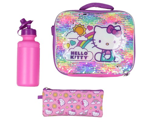 Sanrio Hello Kitty Zaino da Viaggio Neon Arcobaleni Paillettes Magiche Set 5 Pezzi Lu... - Foto 7 di 7