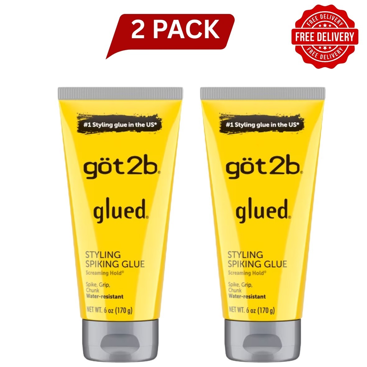 got2b Glued Styling Spiking Hair Gel, Water-Resistant, Bold, , 6 oz (2 Pack)