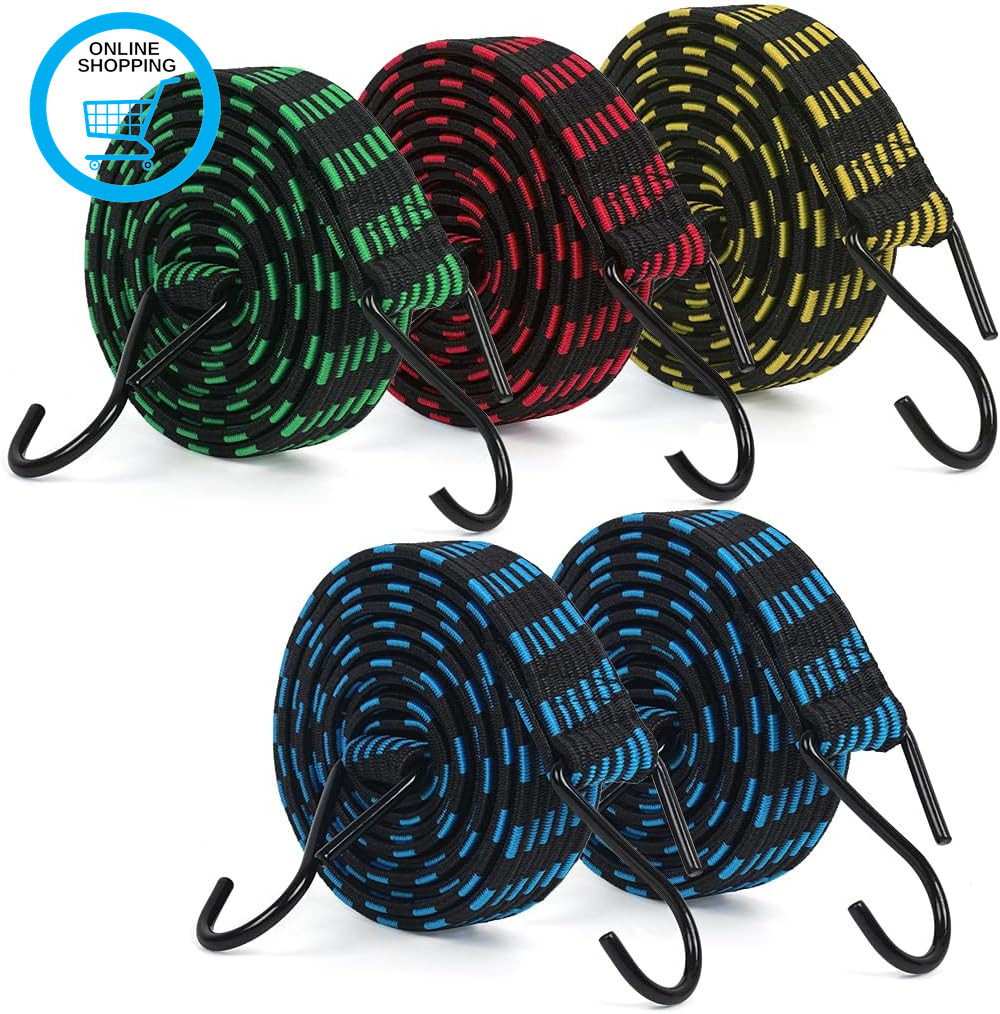 5Pcs Bungee Cords with Hooks,  Bungee Straps 2M/6.6Ft Long Elastic Bungee Rope L