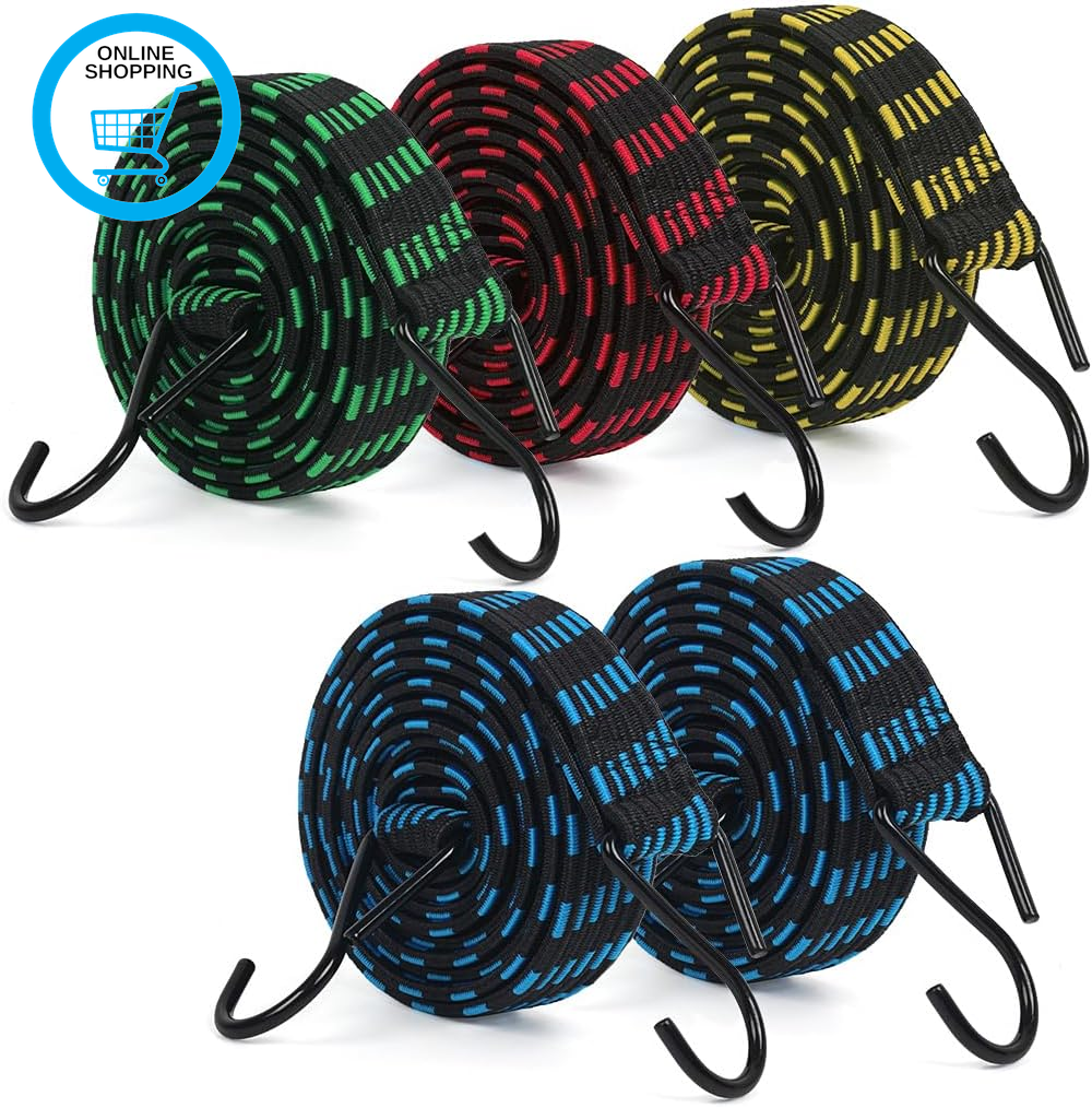 5Pcs Bungee Cords with Hooks,  Bungee Straps 2M/6.6Ft Long Elastic Bungee Rope L