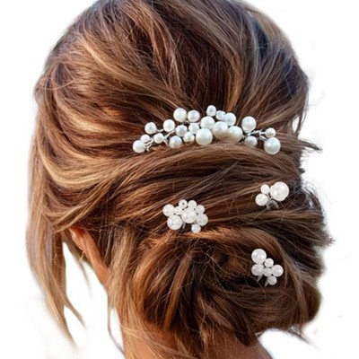 4 PCS Silver Pearl Bride Wedding Hair Comb Piece Bridal Hair Accessories
